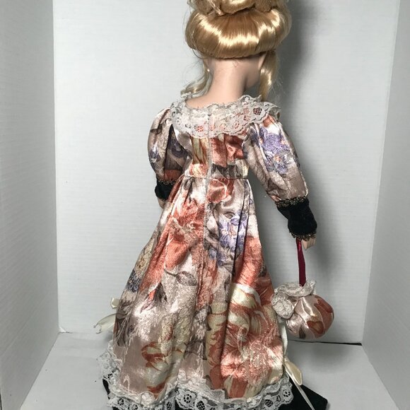 Share Vintage 90s Blonde Curly Hair Victorian Dress Doll 18 Inches with Stand - Picture 5 of 7